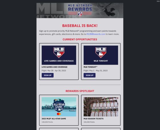 MLB Network Rewards Program Email